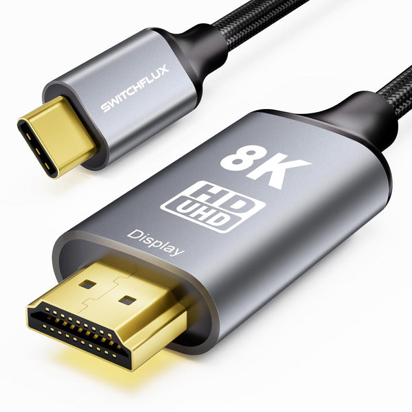 SWITCHFLUX USB C to HDMI 2.1 Cable 10Ft (8K@60Hz,4K@144Hz,2K@240Hz) Type-C to HDMI Braided