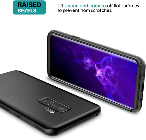 SURITCH for Samsung Galaxy S9 Plus Case, Built-in Screen Protector, Matte Black Hard Protection
