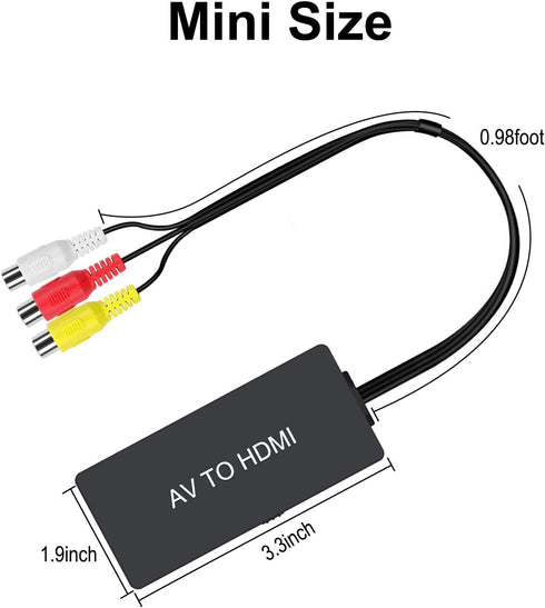 RCA to HDMI Converter, AV to HDMI Adapter, Composite to HDMI, Supports 1080P, PAL/NTSC for WII/WII U/PS1/PS2/PS3/Xbox