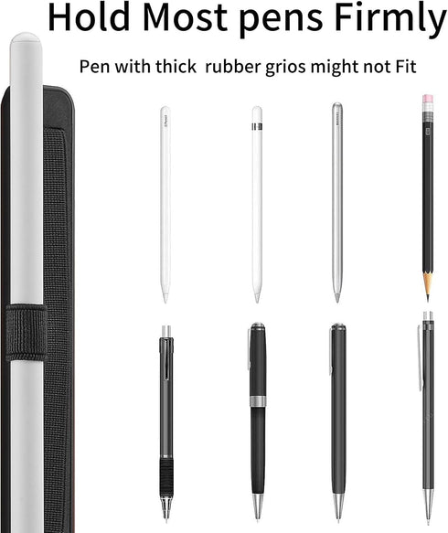 CCSmall Black Stylus Pen Pencil Holder with Elastic Pocket, Wrist Strap, Adhesive Sleeve for Cases, Notebooks, Tablets