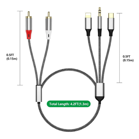 Liaoan Weiyu 2 3.5mm (1.3M/7.55FT) Three in one RCA Audio Cable, Used to Connect RCA Cable Adapter, USB C to RCA Cable