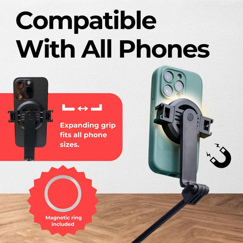 Cinder Brands 12/13/14/15 180 Magnetic Tripod & Selfie Stick with Bluetooth Remote | Foldable Travel Stand for iPhone |