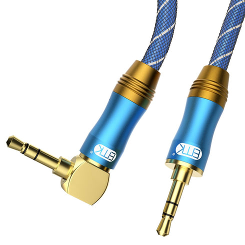 EMK 90 Degree Right Angle Aux Cable - 24K Gold-Plated Audio Stereo Male to Male Cable (2FT/0.6M)