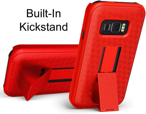 Case Compatible with Samsung Galaxy XCover FieldPro Phone Model SM-G889. Slim Protective Rugged Case with Built-in Kickstand (Red)