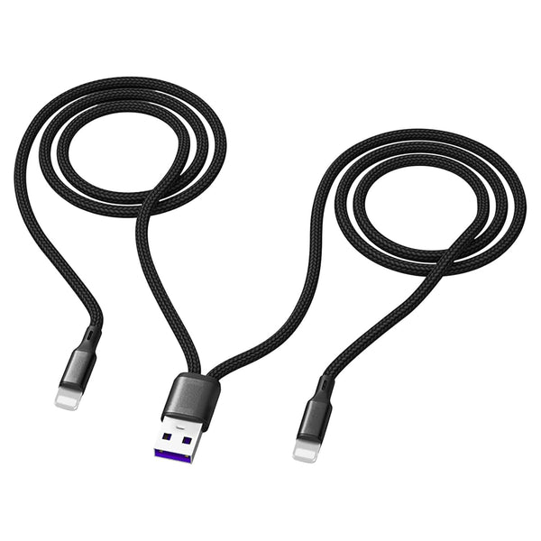 Multi IP USB Cable 4FT, 2 in 1 Multiple iPhone USB Cable, 3A USB Charger, Nylon Cord, USB A to Double IP Port for