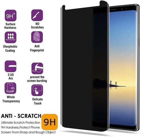 LYWHL 3 Pack Privacy Screen Protector for Note 8/Note 9, Anti-Spy Tempered Glass Film, Black