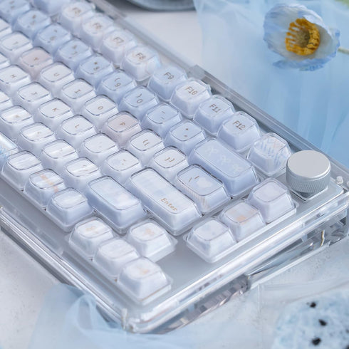 SUEHIODHY 123 Set, 61/68/84/87/98/100 Crystal Jelly Keycaps, Blue White Translucent Keycaps, Keys Custom KDA Profile
