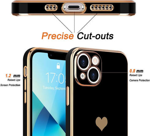Teageo Compatible with iPhone 13 Case for Women Girl, Cute Love-Heart Luxury Bling Soft Back Cover for iPhone 13, Black