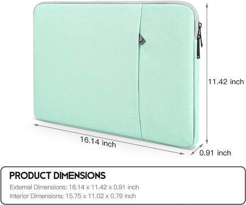 Laptop Sleeve Case 15.6 16 inch, Shockproof Protective Computer Carrying Cover with Accessory Pocket, Water-Resistant Travel Laptop Bag for HP, Dell, Lenovo, Acer, ASUS, Chromebook -Mint Green