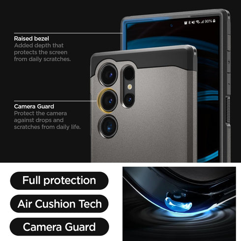 Galaxy S24 Ultra Case by Spigen Tough Armor - Gunmetal, Military-Grade Protection, Kickstand (2024)