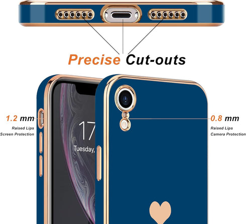 Teageo iPhone Xr Case for Women, Cute Love-Heart Luxury Bling Plating Soft Back Cover with Full Camera Protection,