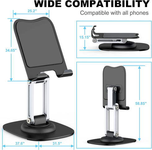 Fully Adjustable Foldable Phone Stand, 360 Degree Rotating Holder for iPhone 15 14 13 12 Pro Xs Max Xr, Desktop Cell