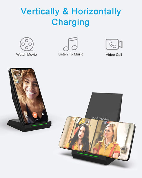 NANAMI 30W Max Wireless Charger, Qi Certified Fast Charging Stand with USB-A Port, Compatible with iPhone