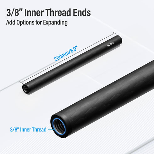 SIRUI 15mm Carbon Fiber Rod, Universal 8"/20cm Camera Rail Rods for 15mm Rod Rail Support System, Pack of 2