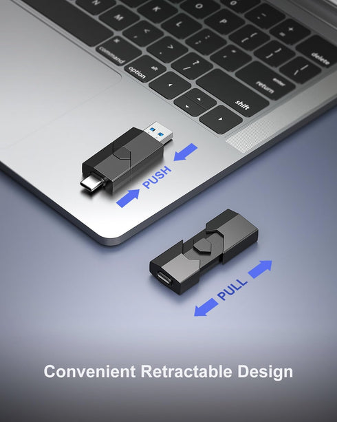 RAOYI 64GB 2 1 3.0 17/16/15 USB C Flash Drive in Type C + USB Flash Drive Dual OTG Retractable Type-C Thumb Drive
