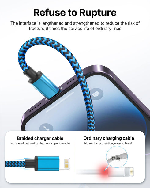 Aioneus 3ft iPhone Charger Cord 3-Pack, MFi Certified Lightning Cable, Fast Charging, Nylon Braided, Compatible with