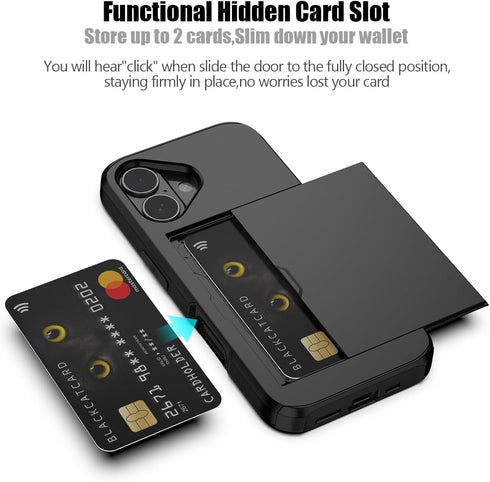Nvollnoe 17 6.3 inch(Black) Compatible with iPhone Case with Card Holder Dual Layer Heavy Duty Protective Shockproof