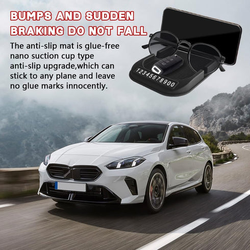 Surosha Car Dashboard Cell Phone Holder, Double-Groove Sticky Anti-Slip Gripping Gel Pad with Number Plate