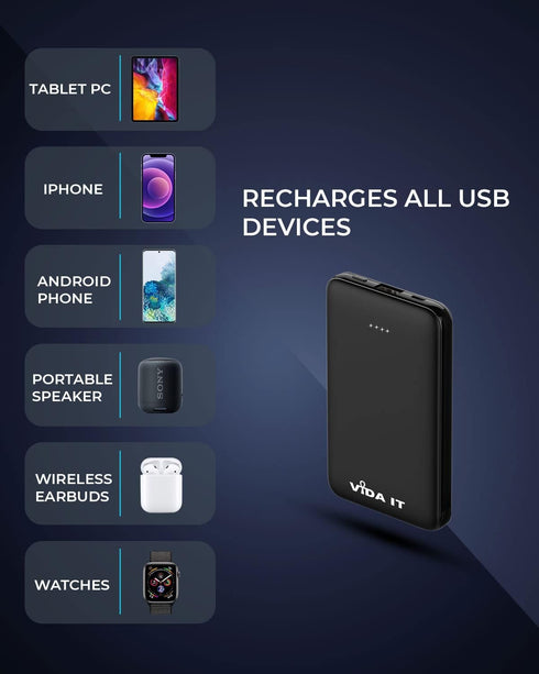 Vida IT Compact Power Bank Portable Charger for Samsung Galaxy S22 S21 S10 S7 Edge, 5000mAh