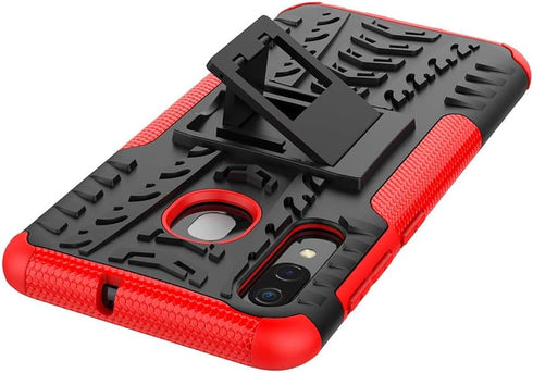 Asuwish Galaxy A20 A30 Case with Kickstand, Tempered Glass Protector, Slim Heavy Duty Rugged Cover for Women - Red