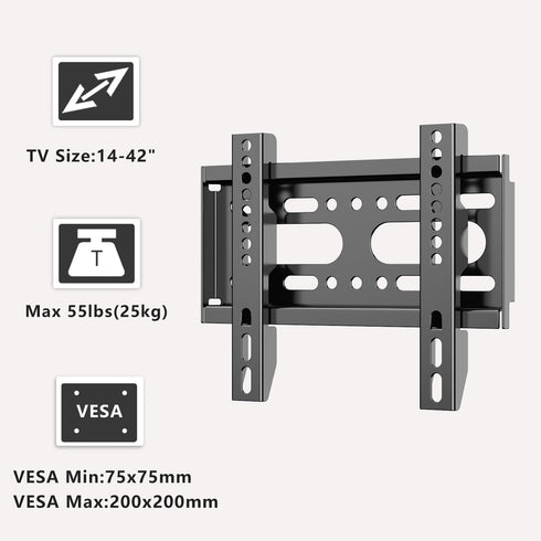 Fixed TV Wall Mount for 14-42" Flat Screen TVs, Small Wall Mount Bracket, Easy Install Low Profile