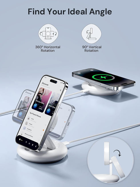 PowerLot Wireless Charger, 15W Fast Qi2-Certified Charging Station for iPhone 16/15/14/13/12, 20W PD Charger