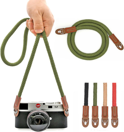 Camera Rope Strap 100cm Soft Cotton Vintage Neck Shoulder Belt Strap for Mirrorless and DSLR Camera (Army Green)