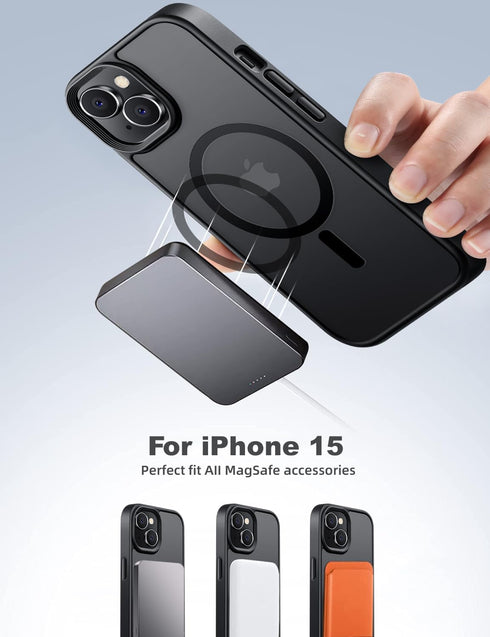 Tigowos Strong Magnetic Case for iPhone 15, 10FT Drop Resistant Matte Skin Feeling Back Cover, Shockproof Slim Fit,