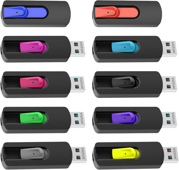 VICFUN 10 Pack 128MB USB Flash Drives USB 2.0 Flash Drive Slide Retractable
