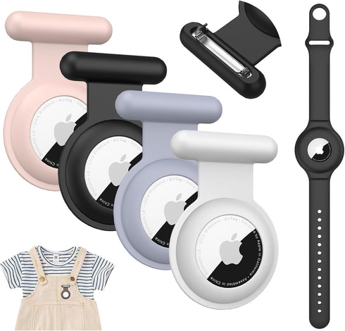 4 Pack Hidden Pin Airtag Holders with 1 Airtag Bracelet, Waterproof Silicone for Kids and Luggage