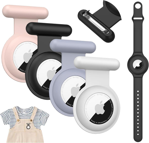 4 Pack Hidden Pin Airtag Holders with 1 Airtag Bracelet, Waterproof Silicone for Kids and Luggage
