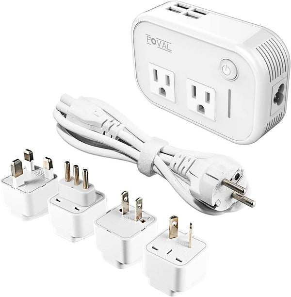 FOVAL Power Step Down 220V to 110V Travel Voltage Converter for Hair Straightener with 4-Port USB Charging