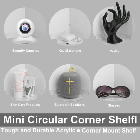 Acrylic Mini Circular Corner Shelf Mount for Security Cameras, Baby Monitors, Speakers, Plants, Easy to Install,