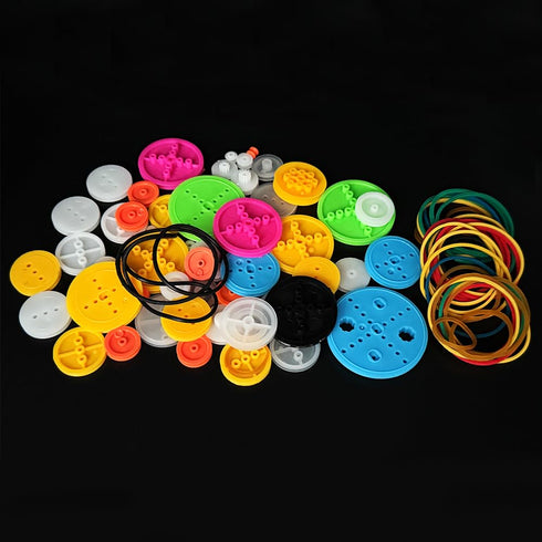 URIMPAVIDO 95PCS Set (95) Belt Pulley Plastic Belt Pulley with Rubber Band for RC Car Truck Robot DIY Model Toy