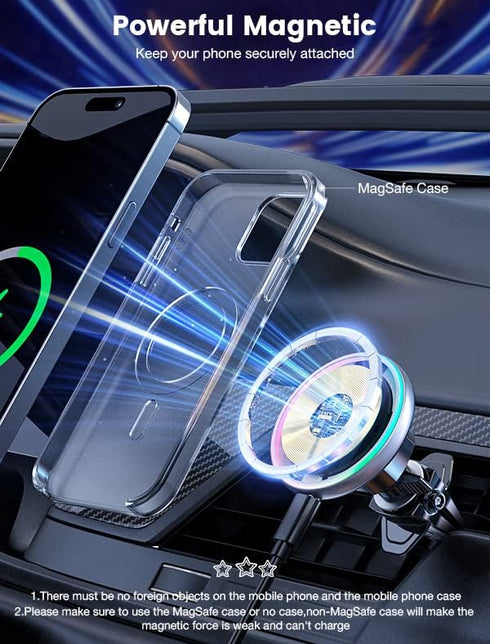 MOKPR for MagSafe Car Mount Charger, Wireless Magnetic Car Phone Holder for iPhone 15/14/13/12 Series with QC 3.0