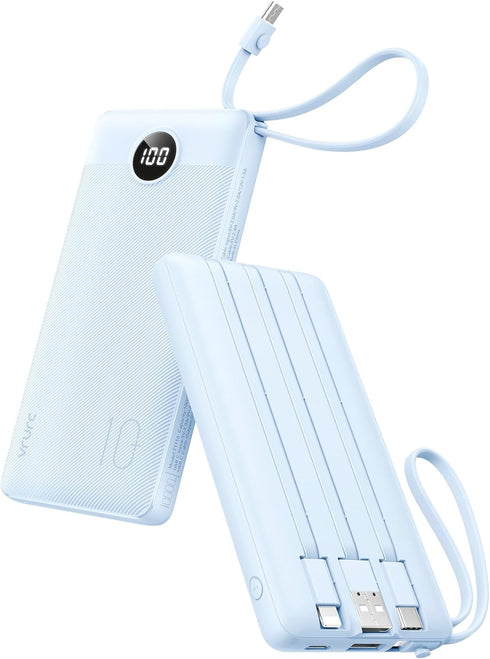 VRURC Portable Charger for iPhone, Built in Cables & Lanyard Power Bank 10000mAh,
