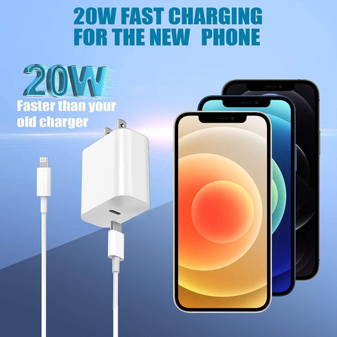 USB C Charger for iPhone, Fast Charging 2 Pack 20W Type C Wall Charger Block with 6FT USB C to Lightning Cable for