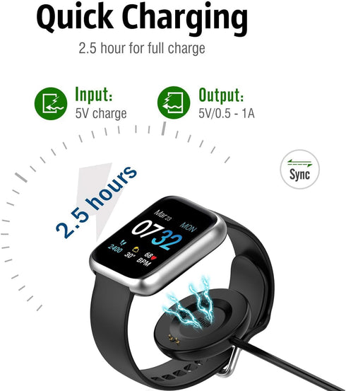 E ECSEM 2Pack Charger for iTECH Fusion 2, 3.3ft Replacement USB Charging Cable for SmartWatch Charger Dock Adapter.