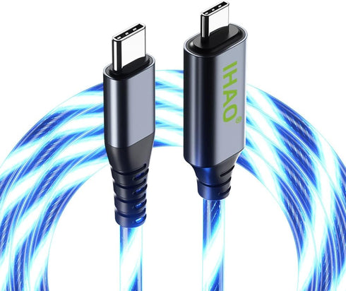IHAO USB Type C to Type C PD 60W Fast Charging Cable with Visible Cool LED Current Flowing for All USB C Devices