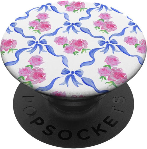 Coquette Aesthetic Pink Rose Blue Bow Ribbon PopSockets Swappable PopGrip