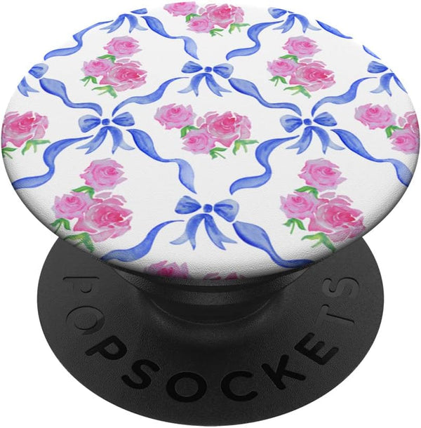 Coquette Aesthetic Pink Rose Blue Bow Ribbon PopSockets Swappable PopGrip
