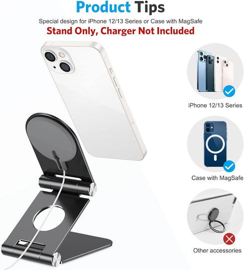 OMOTON Stand for MagSafe Charger, Foldable Phone Holder for MagSafe Accessories, Compatible with iPhone 16/15/14/13/12