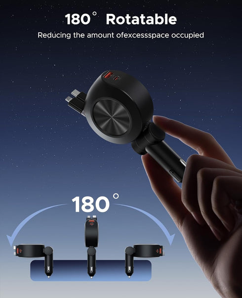 Retractable Car Charger, KOOPAO 69W 4 in 1 Fast Charging Adapter with Multi USB C Cables for iPhone 15/14/13/12/11