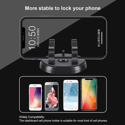 Dashboard Phone Holder for Car, Vertical Horizontal 360 Rotate, Compatible with iPhone Samsung Android Smartphones