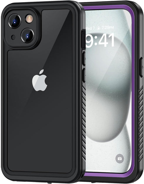 Lanhiem for iPhone 15 Plus Case, IP68 Waterproof Dustproof with Built-in Screen Protector, 360 Full Body Cover, Purple