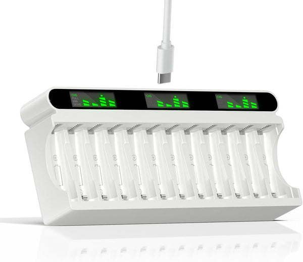 Mspalocell 12 Bay AA AAA Battery Charger, USB High-Speed Charging, Independent Slot, for