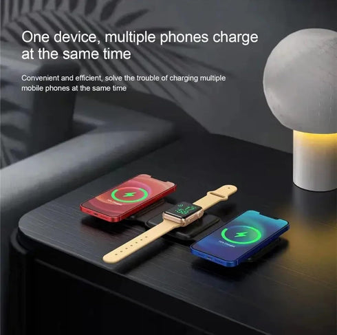 Magnetic Wireless Charging Station 3-in-1, Foldable, Magnetic Fast Charger for iPhone 15/14/13/12 Pro Max, Smart Watch