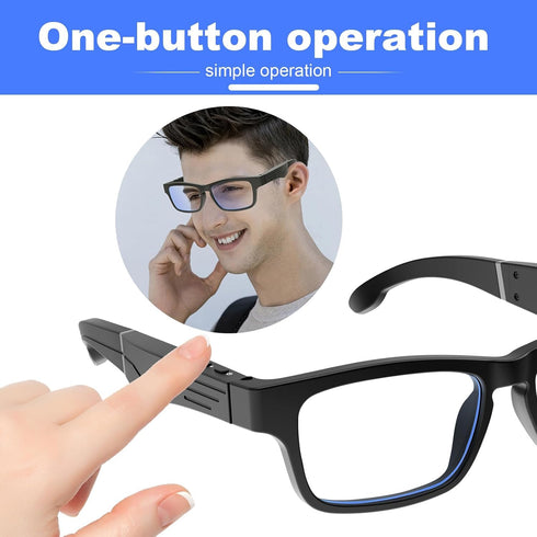 Smart Glasses with Bluetooth Speakers, One-Click Control, Clear Calls, Anti-Blue Light Lenses for Men Women - Black