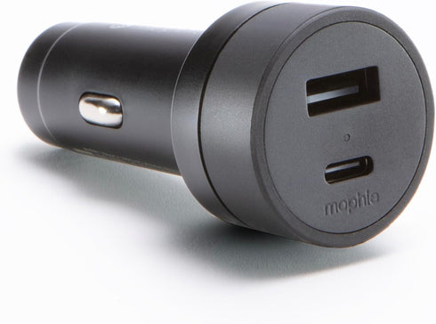 mophie 42W Dual USB-C + USB-A Car Charger, Universal AUX Compatibility, LED Indicator, Fast Charging