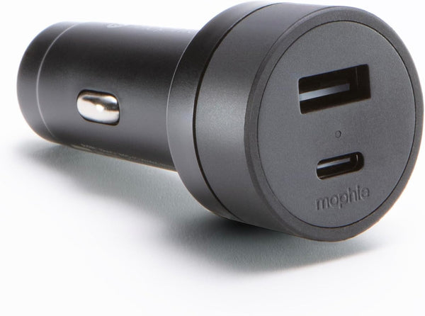 mophie 42W Dual USB-C + USB-A Car Charger, Universal AUX Compatibility, LED Indicator, Fast Charging